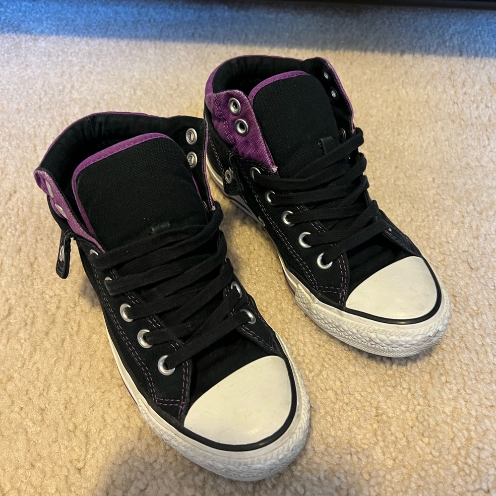 Converse Black and Purple High-Top Sneakers with Canvas Upper